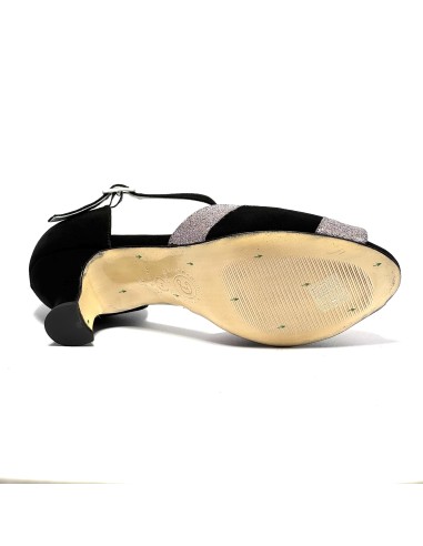Spuntata camoscio nero glitter arcobaleno suola cuoio tacco 50