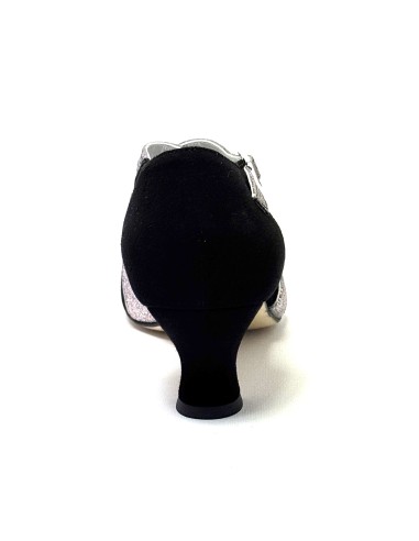 Spuntata camoscio nero glitter arcobaleno suola cuoio tacco 50