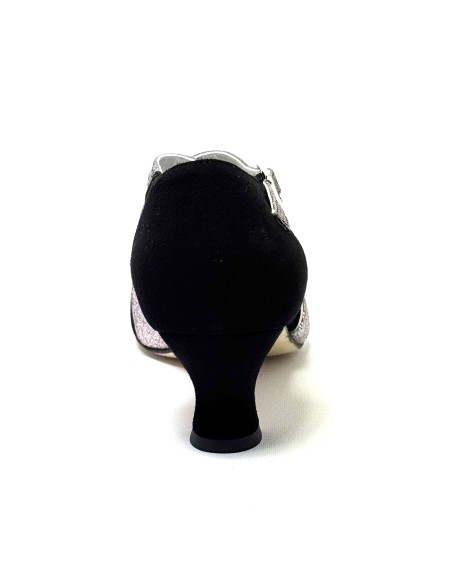 Spuntata camoscio nero glitter arcobaleno suola cuoio tacco 50