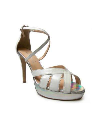 art. 883 pelle bianco plateau suola cuoio tacco 110.