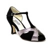 Spuntata camoscio nero glitter argento suola cuoio tacco 65