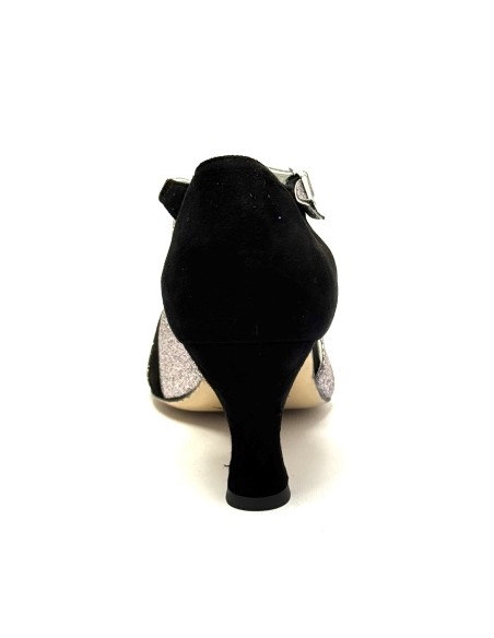 Spuntata camoscio nero glitter arcobaleno suola cuoio tacco 70