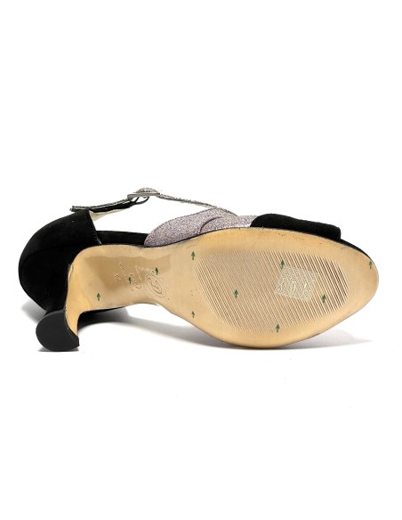Spuntata camoscio nero glitter arcobaleno suola cuoio tacco 70