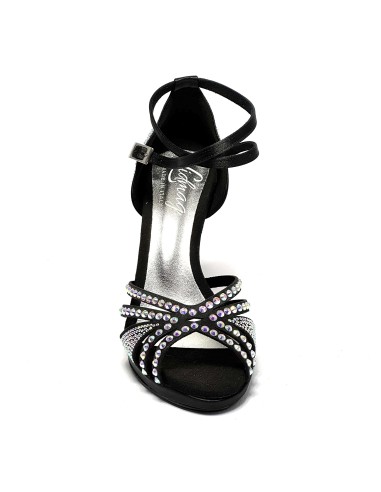 Spuntata raso nero tutta strass plateau 1,5 cm suola cuoio tacco 115