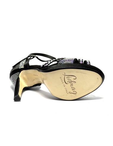 Spuntata raso nero tutta strass plateau 1,5 cm suola cuoio tacco 115