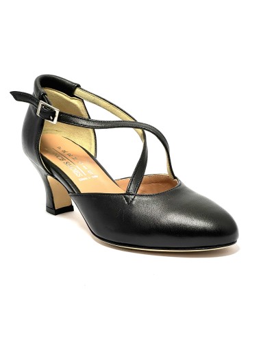 Scarpa da ballo donna ballo da sala liscio pelle nero suola in cuoio tacco 50