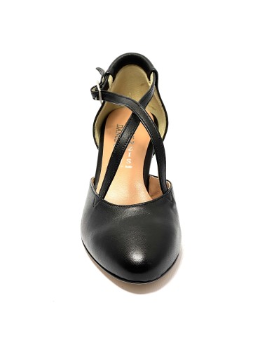 Scarpa da ballo donna ballo da sala liscio pelle nero suola in cuoio tacco 50