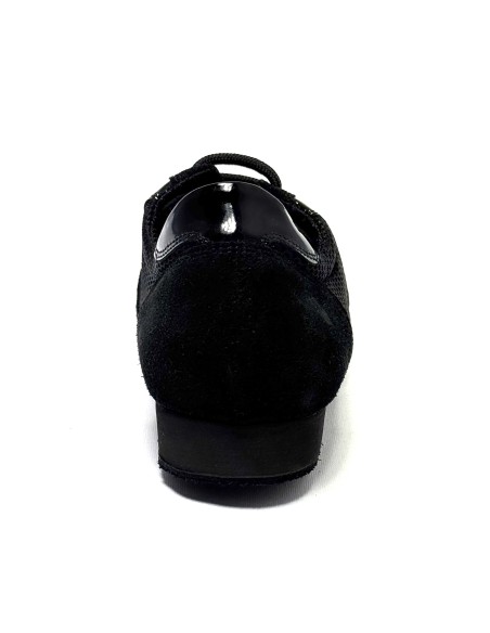 Scarpa da ballo uomo latino tango liscio camoscio tessuto e riporti vernice nera suola bufalo tacco 20