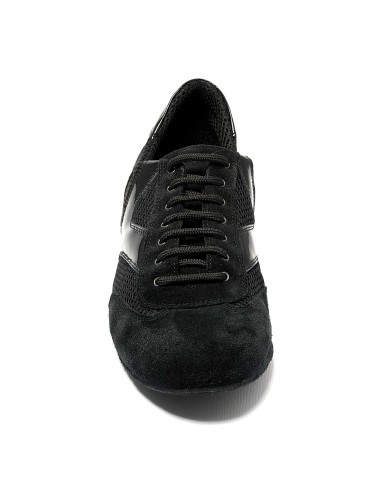 Scarpa da ballo uomo latino tango liscio camoscio tessuto e riporti vernice nera suola bufalo tacco 20