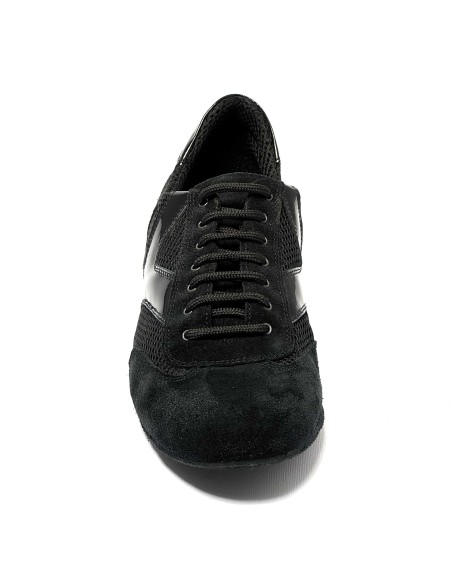 Scarpa da ballo uomo latino tango liscio camoscio tessuto e riporti vernice nera suola bufalo tacco 20