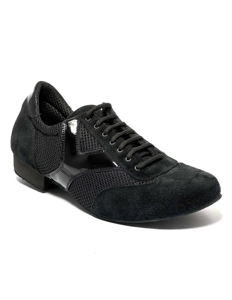 Scarpa da ballo uomo latino tango liscio camoscio tessuto e riporti vernice nera suola bufalo tacco 20