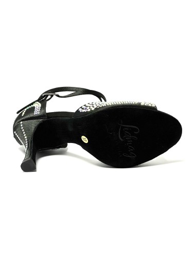 Scarpa da ballo donna latino americano tango ballo da sala liscio raso nero strass boreali suola bufalo tacco 90 stiletto