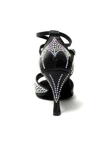 Scarpa da ballo donna latino americano tango ballo da sala liscio raso nero strass boreali suola bufalo tacco 90 stiletto