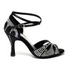 Scarpa da ballo donna latino americano tango ballo da sala liscio raso nero strass boreali suola bufalo tacco 90 stiletto
