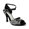Scarpa da ballo donna latino americano tango ballo da sala liscio raso nero strass boreali suola bufalo tacco 90 stiletto