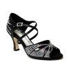 Scarpa da ballo donna latino americano ballo da sala liscio raso nero strass boreali suola cuoio pomiciato tacco 70 rocchetto
