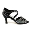 Scarpa da ballo donna latino americano ballo da sala liscio raso nero strass boreali suola cuoio pomiciato tacco 70 rocchetto