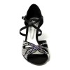 Scarpa da ballo donna latino americano ballo da sala liscio raso nero strass boreali suola cuoio pomiciato tacco 70 rocchetto