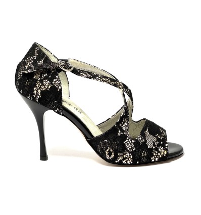 Scarpa da ballo donna tango argentino latino ballo da sala liscio pizzo bronzo suola cuoio pomiciato tacco 90 stiletto