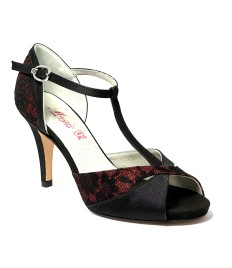 Scarpa da ballo donna latino americano tango ballo da sala raso nero pizzo rosso plateau suola cuoio pomiciato tacco 80 stiletto