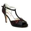 Scarpa da ballo donna latino americano tango ballo da sala raso nero pizzo rosso plateau suola cuoio pomiciato tacco 80 stiletto