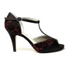 Scarpa da ballo donna latino americano tango ballo da sala raso nero pizzo rosso plateau suola cuoio pomiciato tacco 80 stiletto