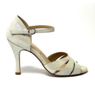 Scarpa da ballo donna tango argentino latino ballo da sala liscio nabuk panna suola cuoio pomiciato tacco 90 stiletto