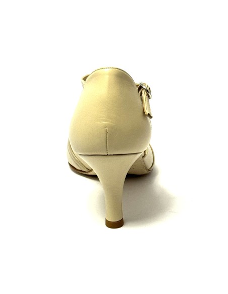 Scarpa da ballo donna ballo da sala liscio latino tango pelle vernice beige suola cuoio pomiciato tacco 60 stiletto