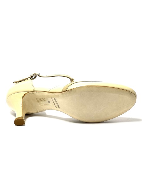 Scarpa da ballo donna ballo da sala liscio latino tango pelle vernice beige suola cuoio pomiciato tacco 60 stiletto