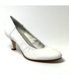 Scarpa da ballo donna ballo da sala liscio tango latino pelle bianca suola cuoio pomiciato tacco 55
