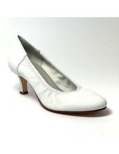 Scarpa da ballo donna ballo da sala liscio tango latino pelle bianca suola cuoio pomiciato tacco 55