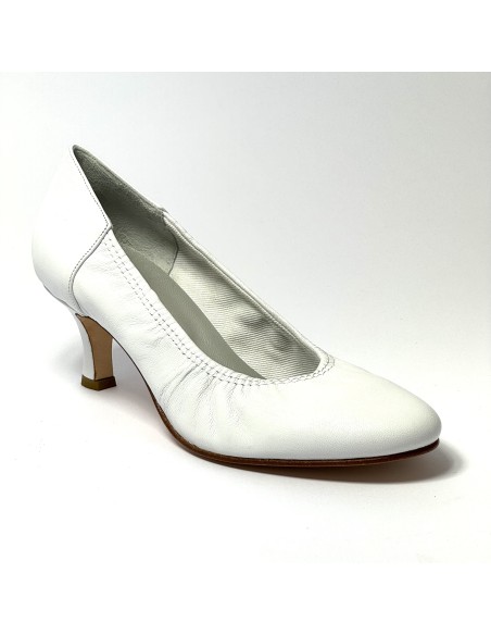 Scarpa da ballo donna ballo da sala liscio tango latino pelle bianca suola cuoio pomiciato tacco 55