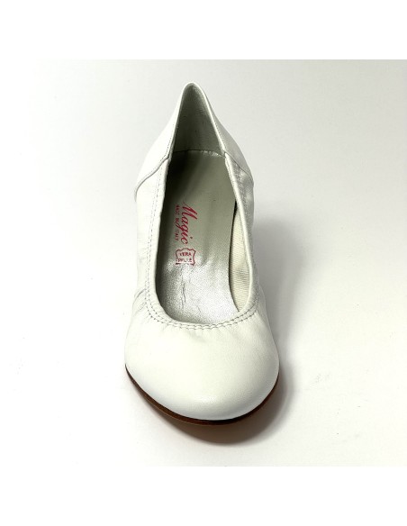 Scarpa da ballo donna ballo da sala liscio tango latino pelle bianca suola cuoio pomiciato tacco 55