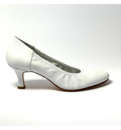 Scarpa da ballo donna ballo da sala liscio tango latino pelle bianca suola cuoio pomiciato tacco 55