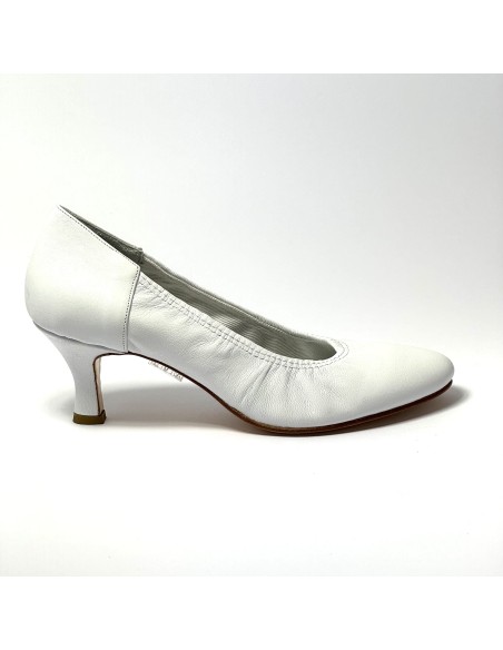 Scarpa da ballo donna ballo da sala liscio tango latino pelle bianca suola cuoio pomiciato tacco 55