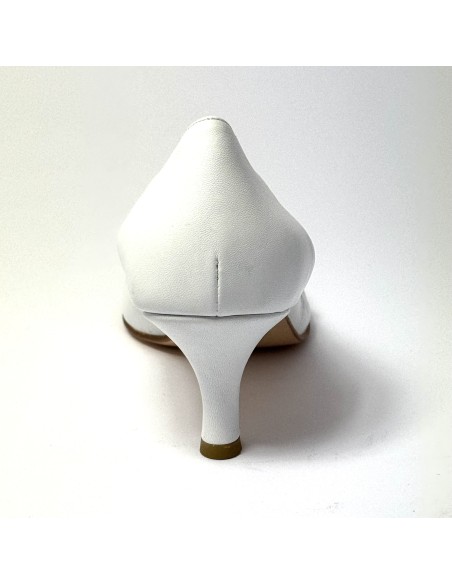 Scarpa da ballo donna ballo da sala liscio tango latino pelle bianca suola cuoio pomiciato tacco 55
