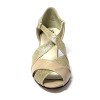 Scarpa da ballo donna latino americano ballo da sala liscio tango pelle beige glitter platino suola cuoio pomiciato tacco 50