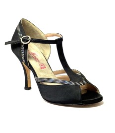 Scarpa da ballo donna tango argentino latino ballo da sala raso nero nabuk multi suola cuoio pomiciato tacco 90 stiletto