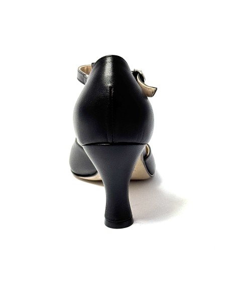 Scarpa da ballo donna ballo da sala liscio latino tango pelle nera strass suola cuoio pomiciato tacco 70 rocchetto