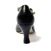 Scarpa da ballo donna ballo da sala liscio latino tango pelle nera strass suola cuoio pomiciato tacco 70 rocchetto