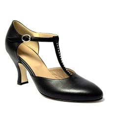 Scarpa da ballo donna ballo da sala liscio latino tango pelle nera strass suola cuoio pomiciato tacco 70 rocchetto
