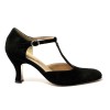 Scarpa da ballo donna ballo da sala liscio tango latino camoscio nero strass suola cuoio pomiciato tacco 70 rocchetto