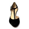 Scarpa da ballo donna ballo da sala liscio tango latino camoscio nero strass suola cuoio pomiciato tacco 70 rocchetto