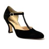 Scarpa da ballo donna ballo da sala liscio tango latino camoscio nero strass suola cuoio pomiciato tacco 70 rocchetto