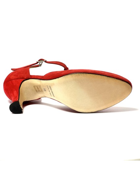 Scarpa da ballo donna ballo da sala liscio tango latino camoscio rosso strass suola cuoio pomiciato tacco 70 rocchetto