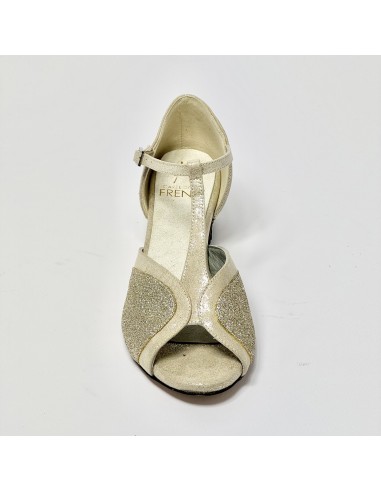 Scarpa da ballo donna latino americano ballo da sala liscio nabuk miele glitter platino suola cuoio pomiciato tacco 40 largo