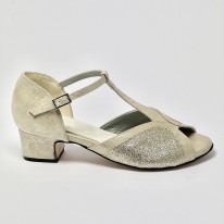 Scarpa da ballo donna latino americano ballo da sala liscio nabuk miele glitter platino suola cuoio pomiciato tacco 40 largo