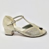 Scarpa da ballo donna latino americano ballo da sala liscio nabuk miele glitter platino suola cuoio pomiciato tacco 40 largo