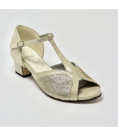 Scarpa da ballo donna latino americano ballo da sala liscio nabuk miele glitter platino suola cuoio pomiciato tacco 40 largo