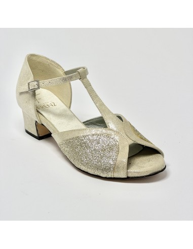 Scarpa da ballo donna latino americano ballo da sala liscio nabuk miele glitter platino suola cuoio pomiciato tacco 40 largo
